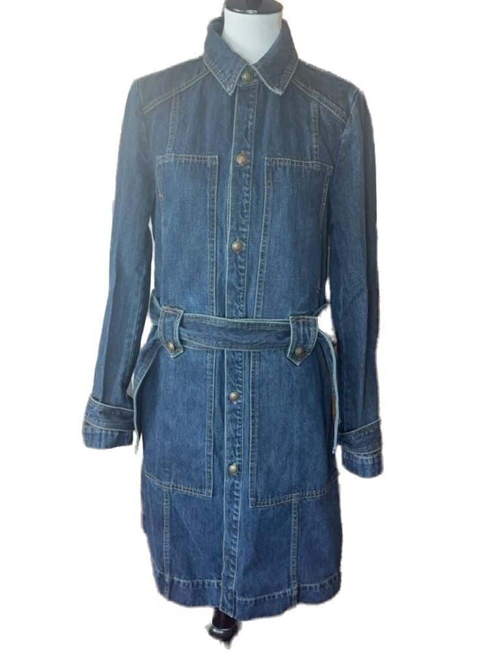 Free People Denim Button-Front Belted Midi Dress Size M